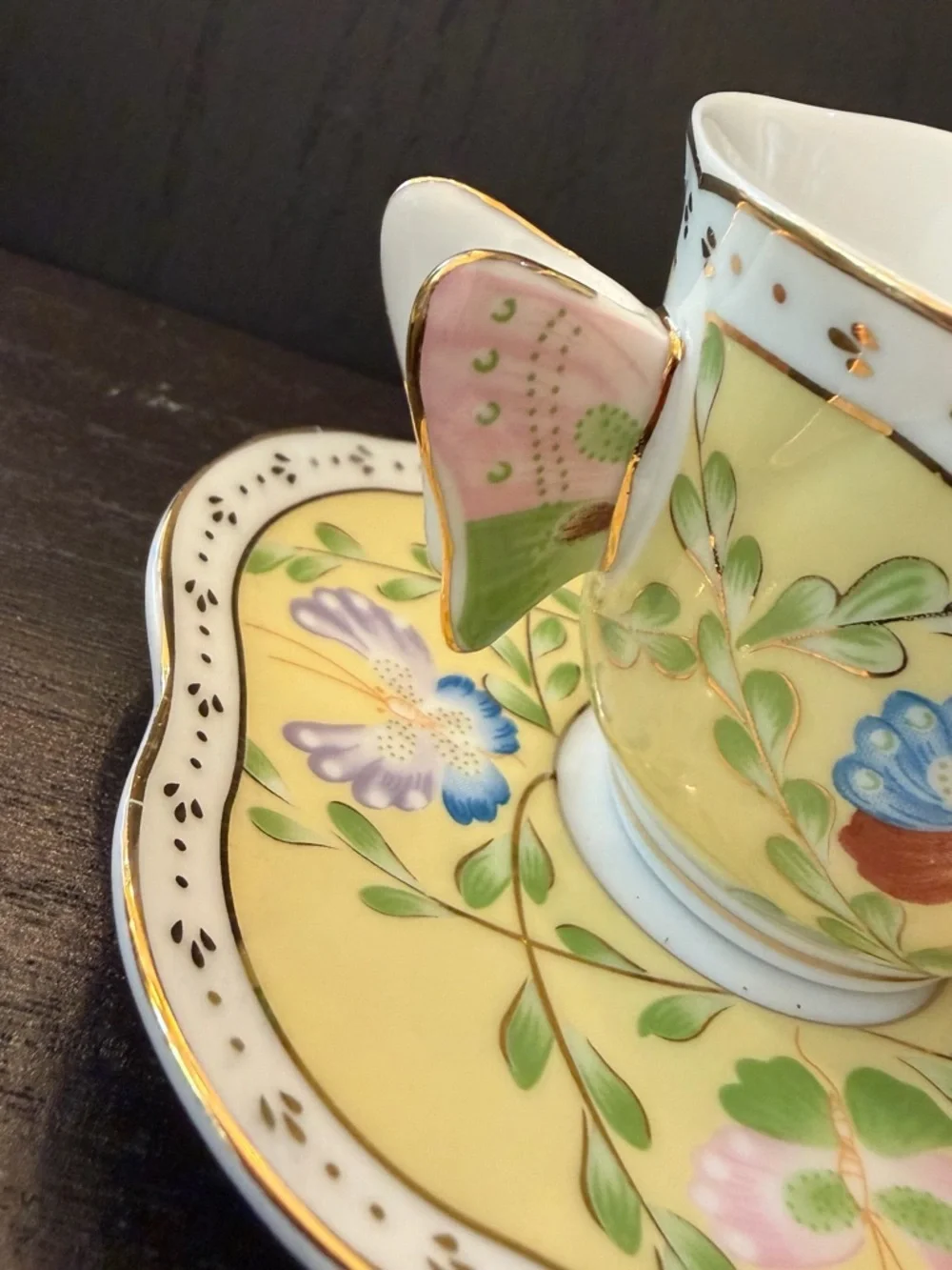 Yellow Butterfly demitasse cup and Saucer Set 4 - Picture 4 of 12